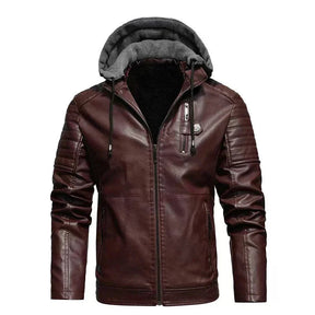 Enzo™ - Veste Biker en Cuir avec Capuche Amovible