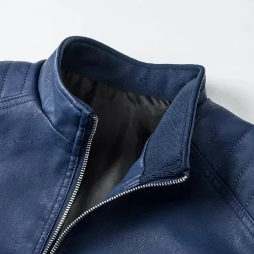 Maxime™ - Veste Biker en Cuir Bleu Élégant