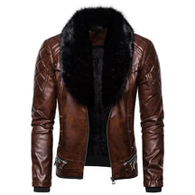 Thiago™ - Blouson Aviateur en Cuir Marron avec Col en Fourrure Noire