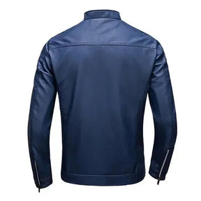 Maxime™ - Veste Biker en Cuir Bleu Élégant