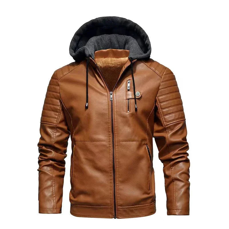 Enzo™ - Veste Biker en Cuir avec Capuche Amovible